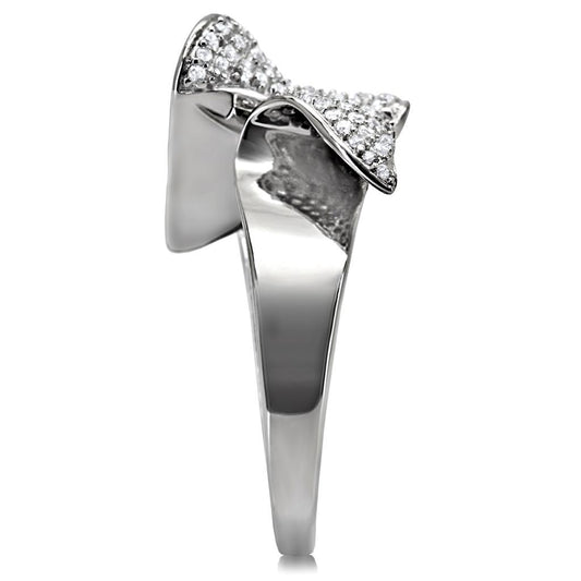 TS032 - Rhodium 925 Sterling Silver Ring with AAA Grade CZ in Clear