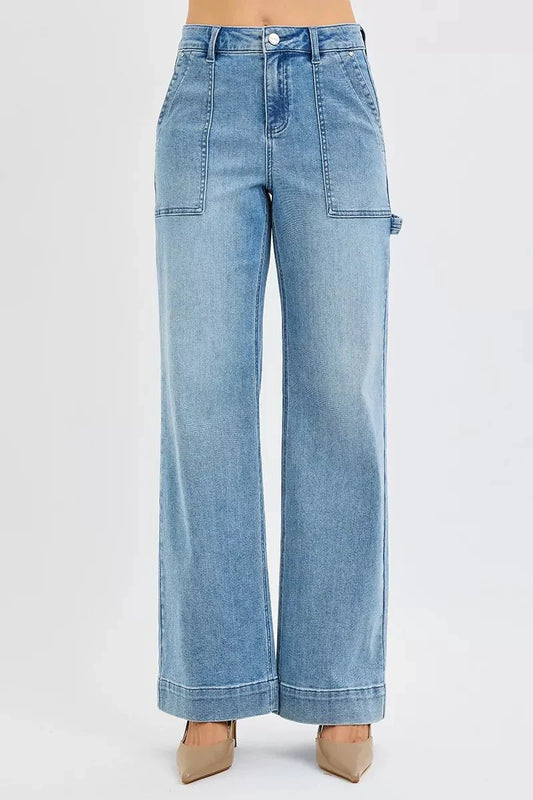 RISEN Full Size High Rise Straight Leg Jeans with Front Pockets Plus Size