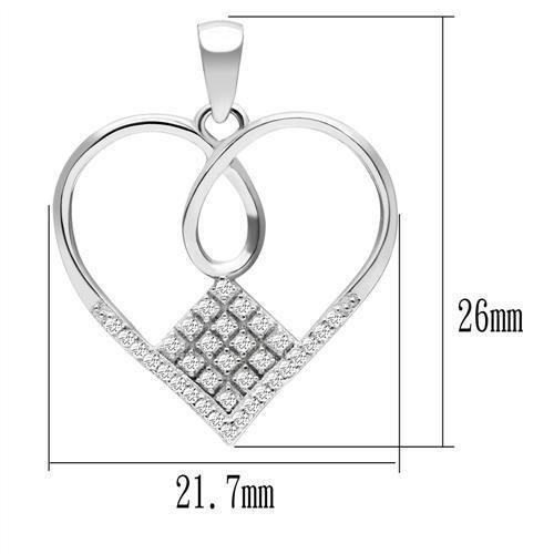 TS062 - Rhodium 925 Sterling Silver Necklace with AAA Grade CZ in Clear