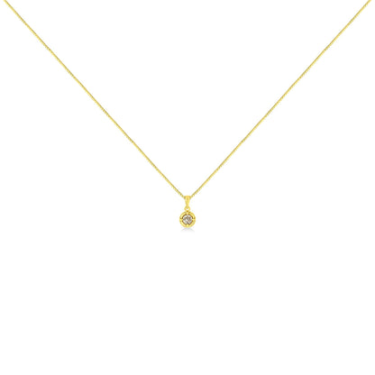 14K Yellow Gold Plated .925 Sterling Silver Brilliant Round Cut Diamond Solitaire Milgrain 18" Pendant Necklace