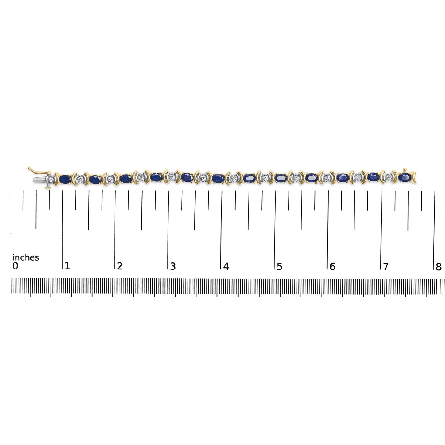 14K Yellow Gold 1.00 Cttw Alternating  Diamond and 6 1/2 Cttw Oval Blue Sapphire Link Bracelet (H-I Color, SI1-SI2 Clarity) - 7" Inches