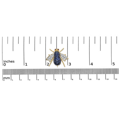 18K Yellow Gold 3/8 Cttw Diamond and 5 4/5 Cttw Blue Sapphire Bumblebee Brooch Pin (F-G Color, VS2-SI1 Clarity)