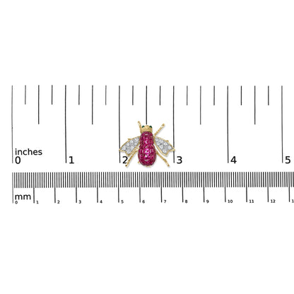 18K Yellow Gold 3/8 Cttw Diamond and 6 3/4 Cttw Red Ruby Bumblebee Brooch Pin (F-G Color, VS2-SI1 Clarity)
