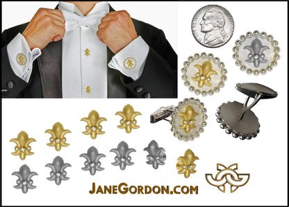 Fleur De Lis Tuxedo Shirt Studs: Diamonds in Sterling Silver