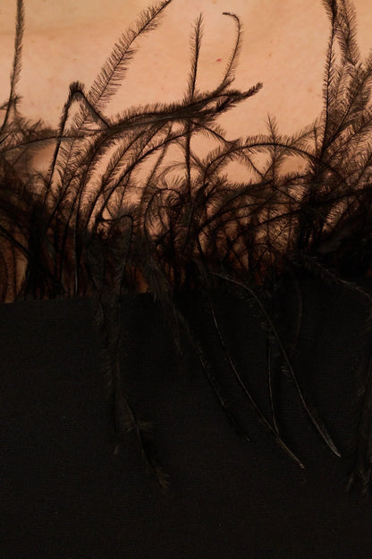Adrianna Papell Off The Shoulder 3/4 Sleeve with Feather Accents
