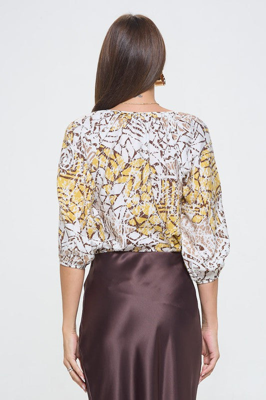 Print V neck 3/4 Sleeve