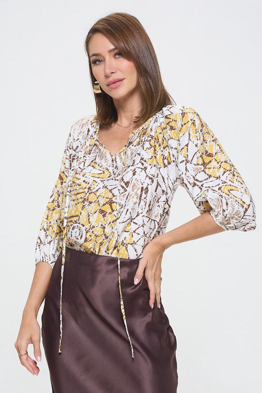 Print V neck 3/4 Sleeve