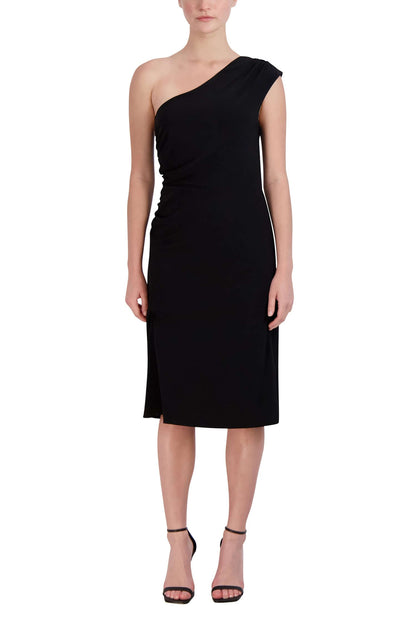 Laundry One Shoulder Sleeveless Gathered Side Zipper Back Solid Sheath ITY Dress