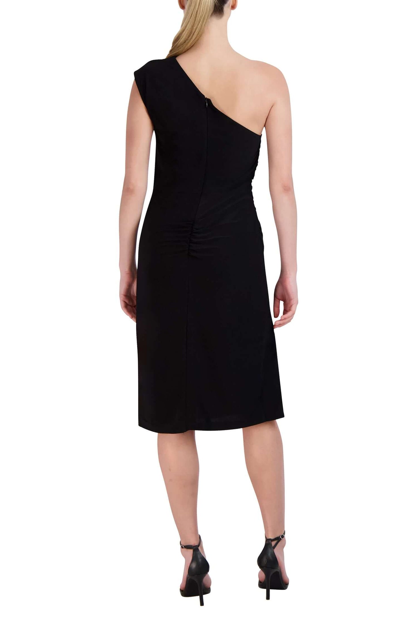 Laundry One Shoulder Sleeveless Gathered Side Zipper Back Solid Sheath ITY Dress